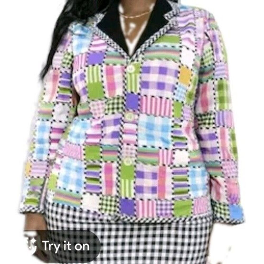 VTG Koos of Course Reversible Patchwork Jacket Black Linen Blend Artsy Plus 1X